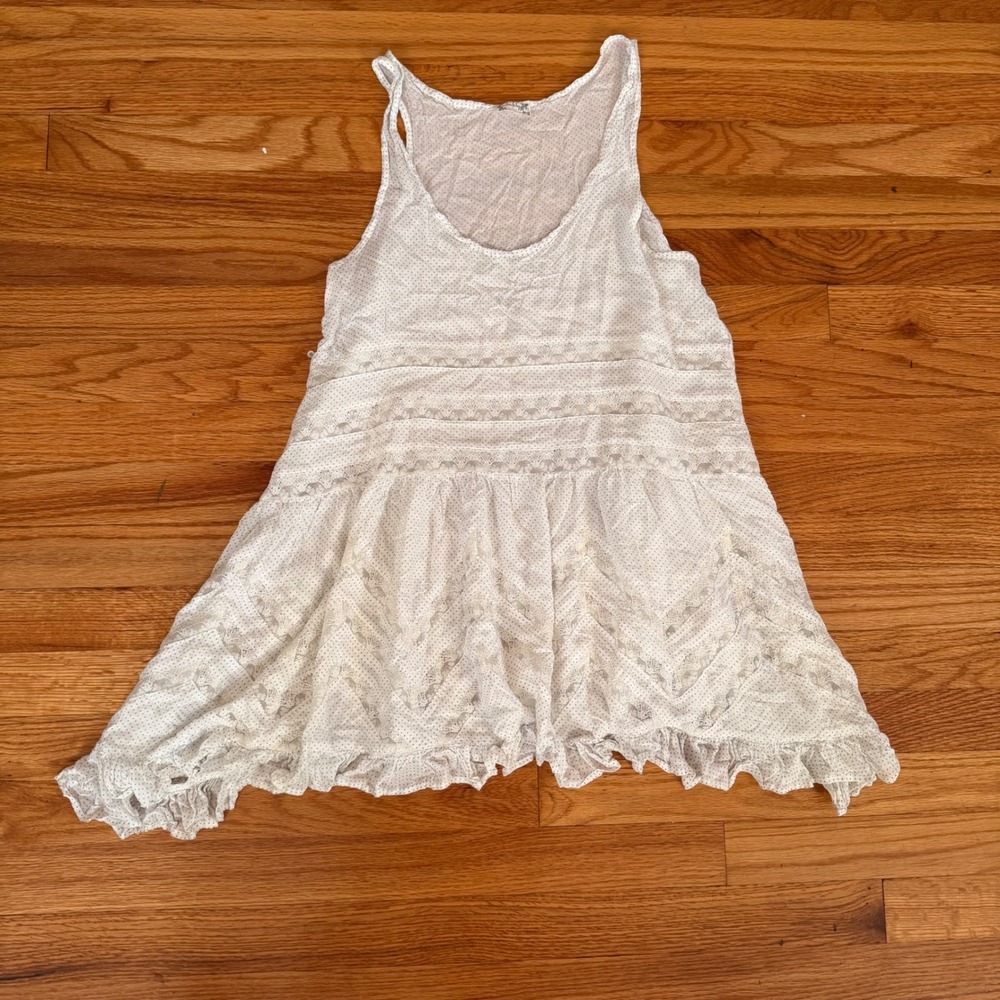 Intimately Free People Polka Dot Lace Ruffle slip Tank Top Small White Boho